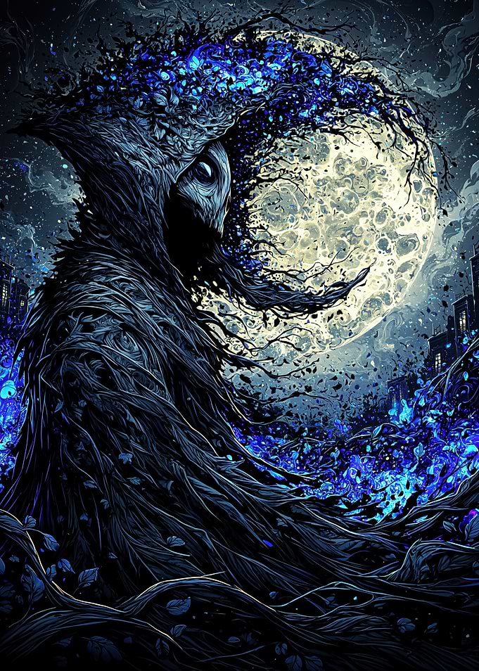 Mysterious Figure Under a Full Moon