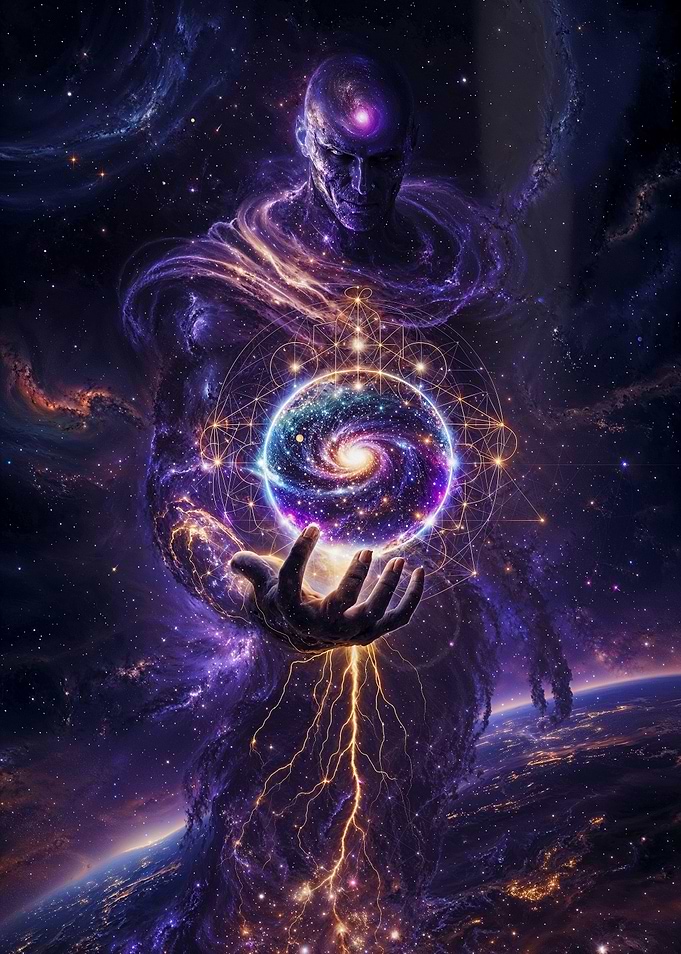 Cosmic Being Holding Galaxy