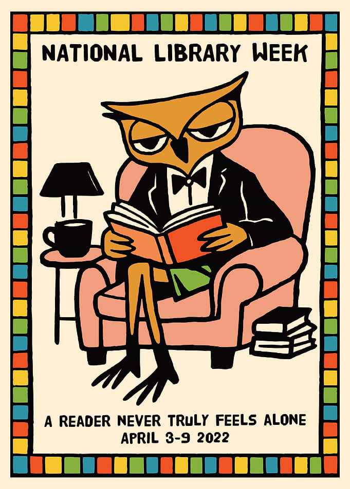 Owl Reading in Armchair for Library Week