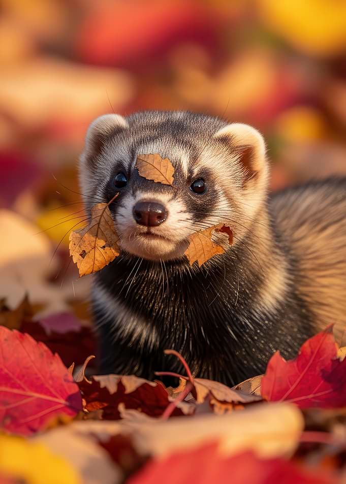Ferret in Autumn Leaves