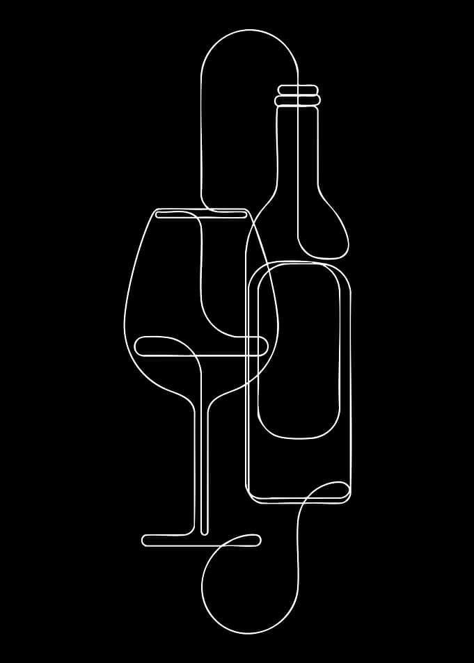 Minimalist Wine Glass and Bottle Line Art