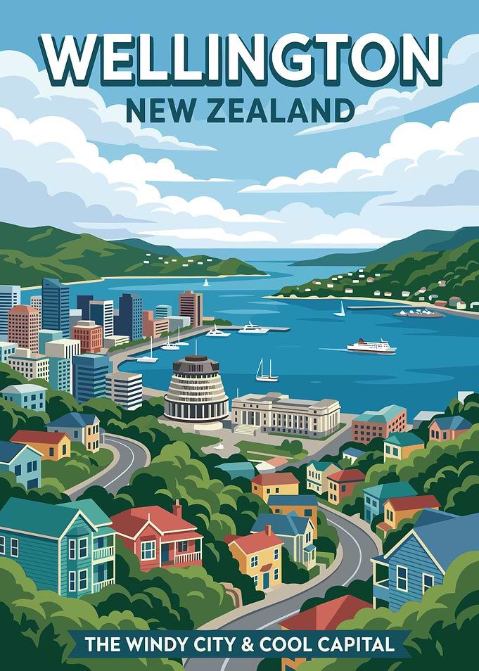 Wellington New Zealand Cityscape Poster