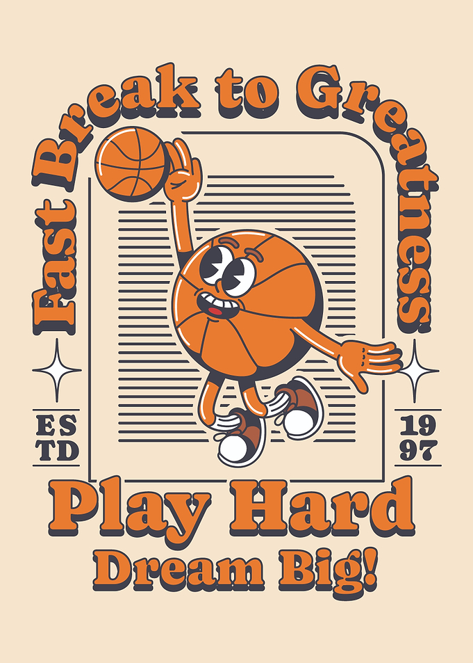 Retro Basketball Character with Inspirational Text