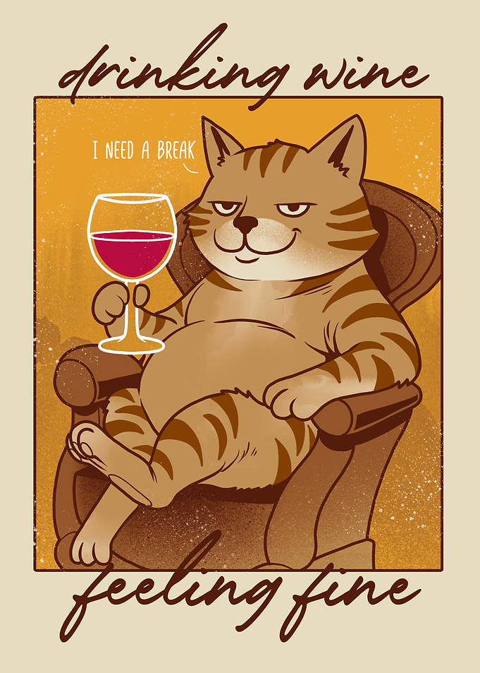 Cat drinking wine and feeling fine
