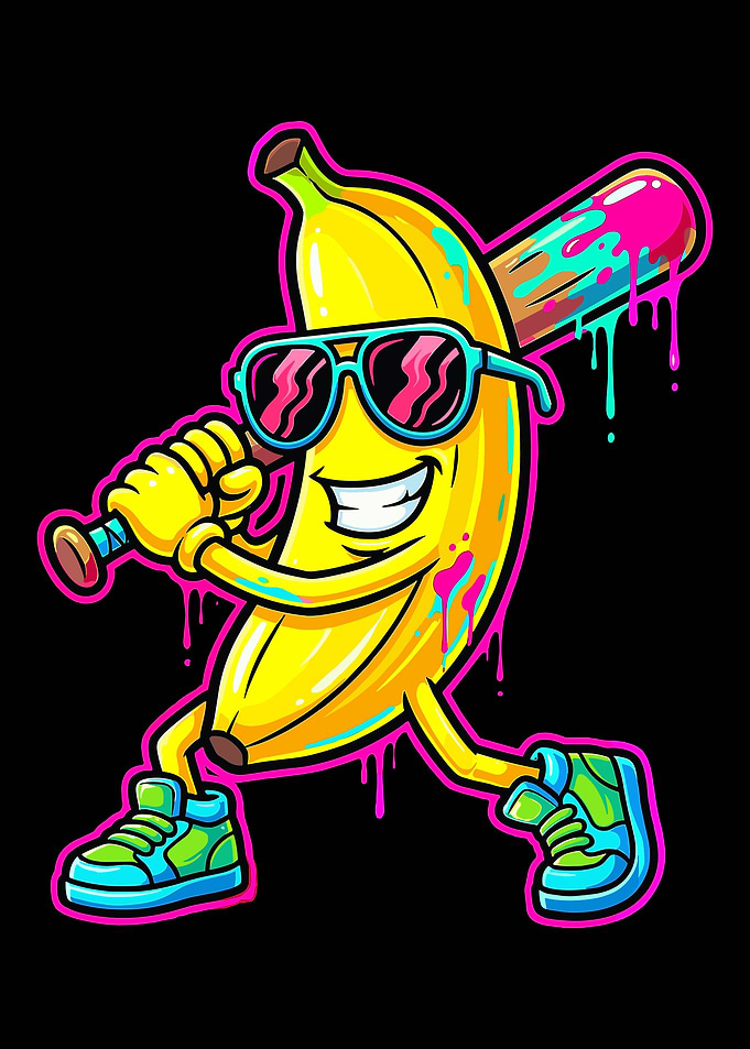 Cool Banana Poster, Funny Street Art Fruit Character, Urban Graffiti Style Wall Print