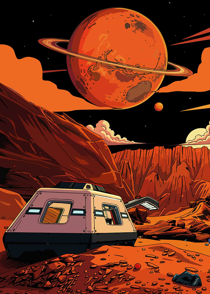 Alien Planet Landscape with Spaceship