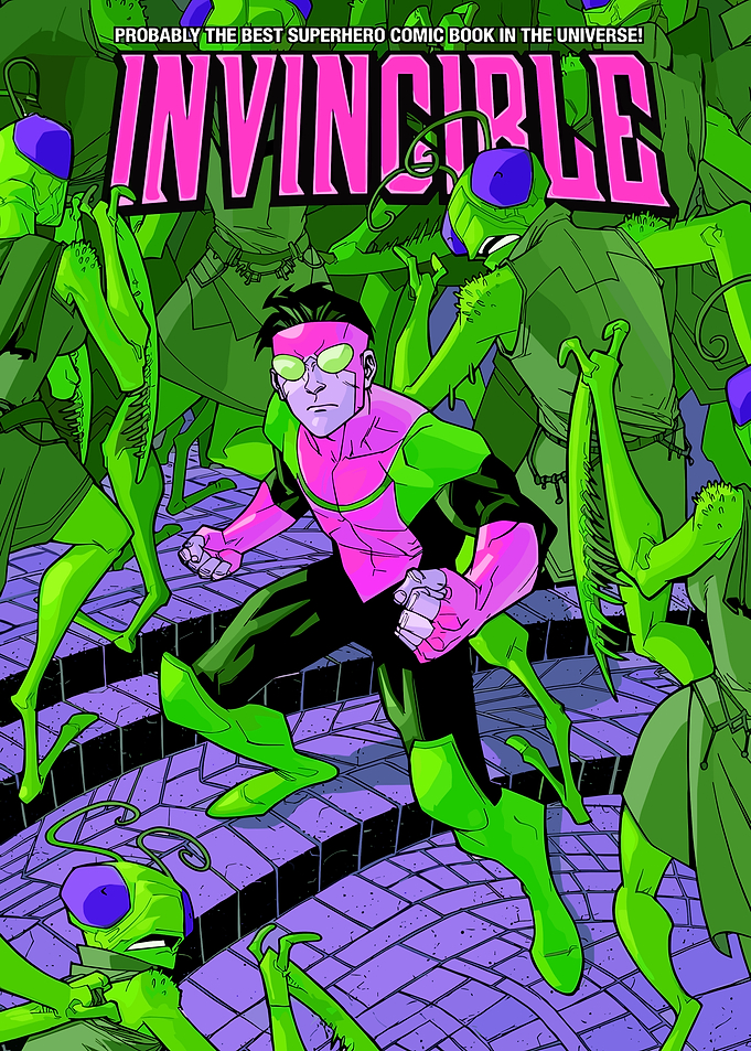Invincible surrounded by insectoid aliens