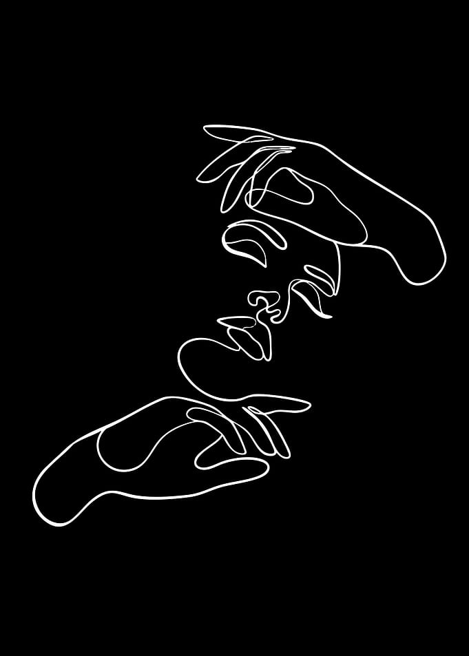 Minimalist Line Art of a Face and Hands