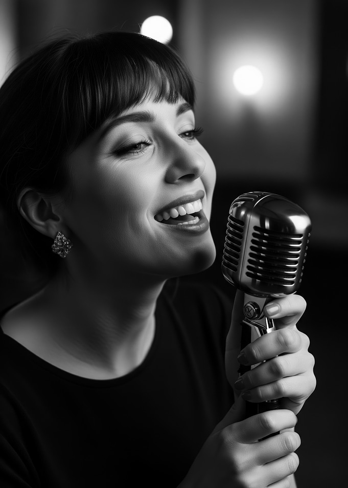Singer with Vintage Microphone