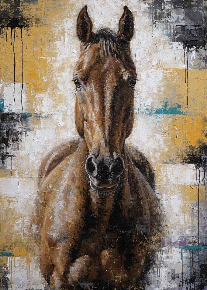 Brown Horse Portrait with Abstract Background