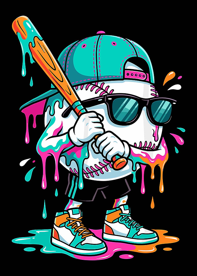Cool Baseball Character Poster, Graffiti Style Sports Art, Urban Athlete Wall Print