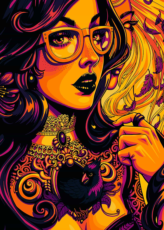 Pop Art Portrait of a Woman with Bird