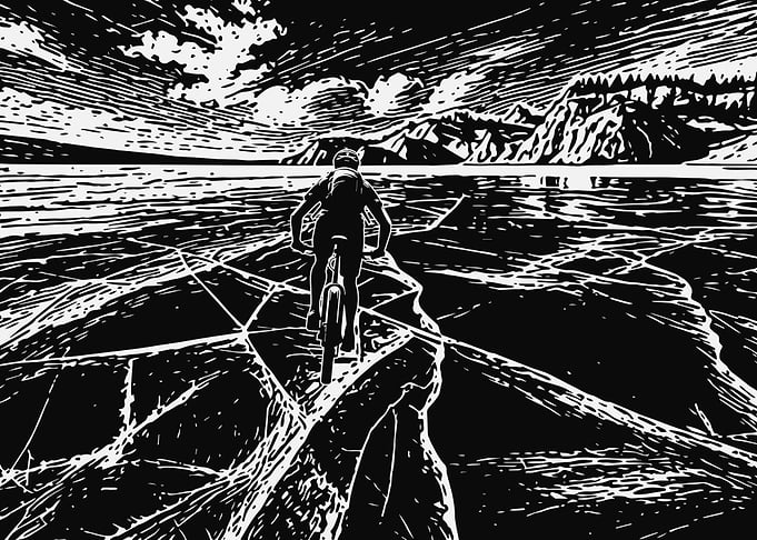 Cyclist on Frozen Lake