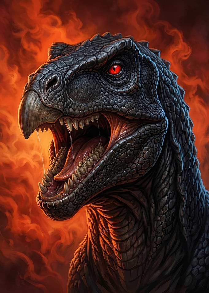 Fierce Dinosaur with Red Eyes