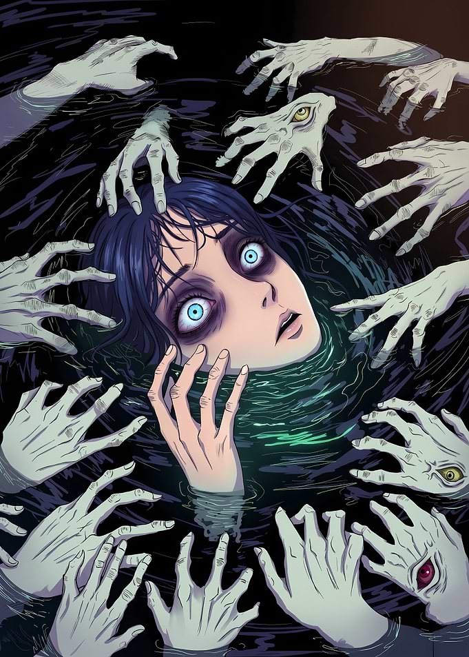 Drowning Anime Girl and Monster Hands