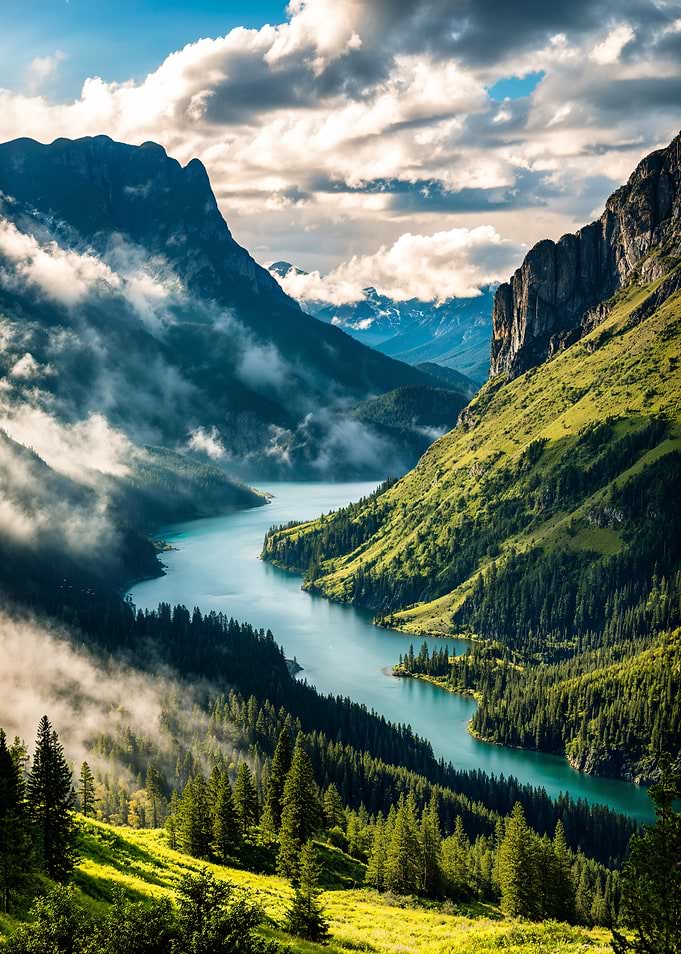 Sunlit Emerald River Valley