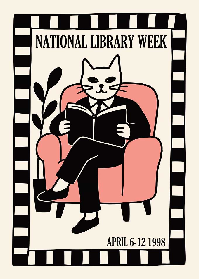 Cat Reading Book for National Library Week