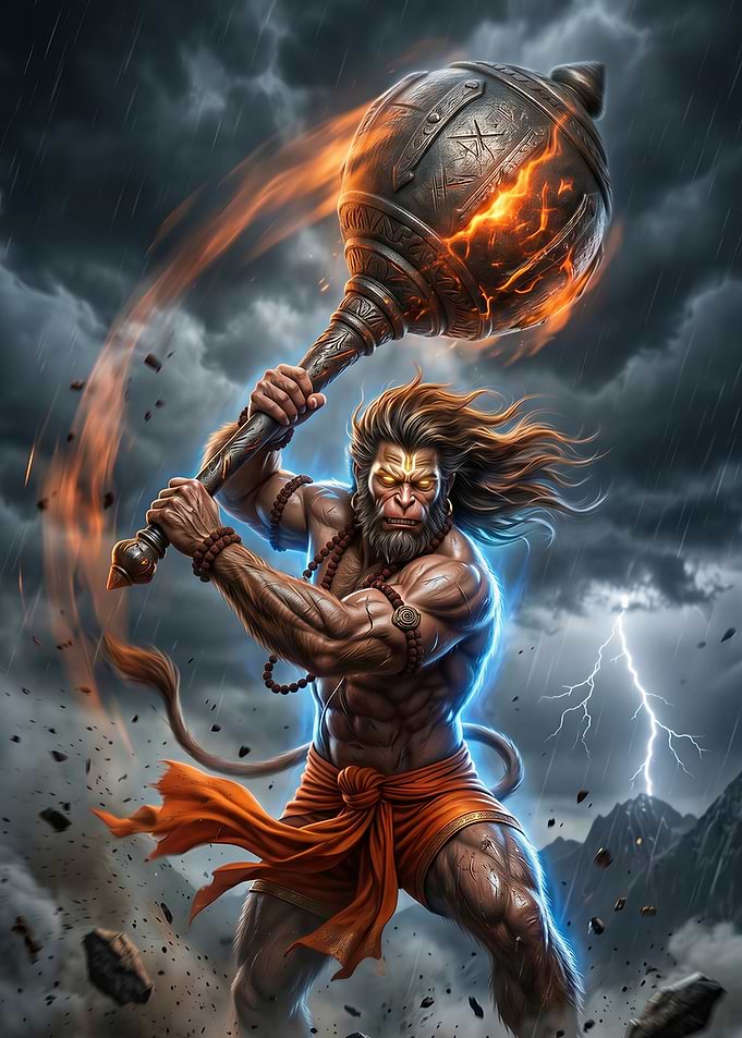 Lord Hanuman Epic Battle Form 4K | Bajrangbali Powerful Storm Warrior