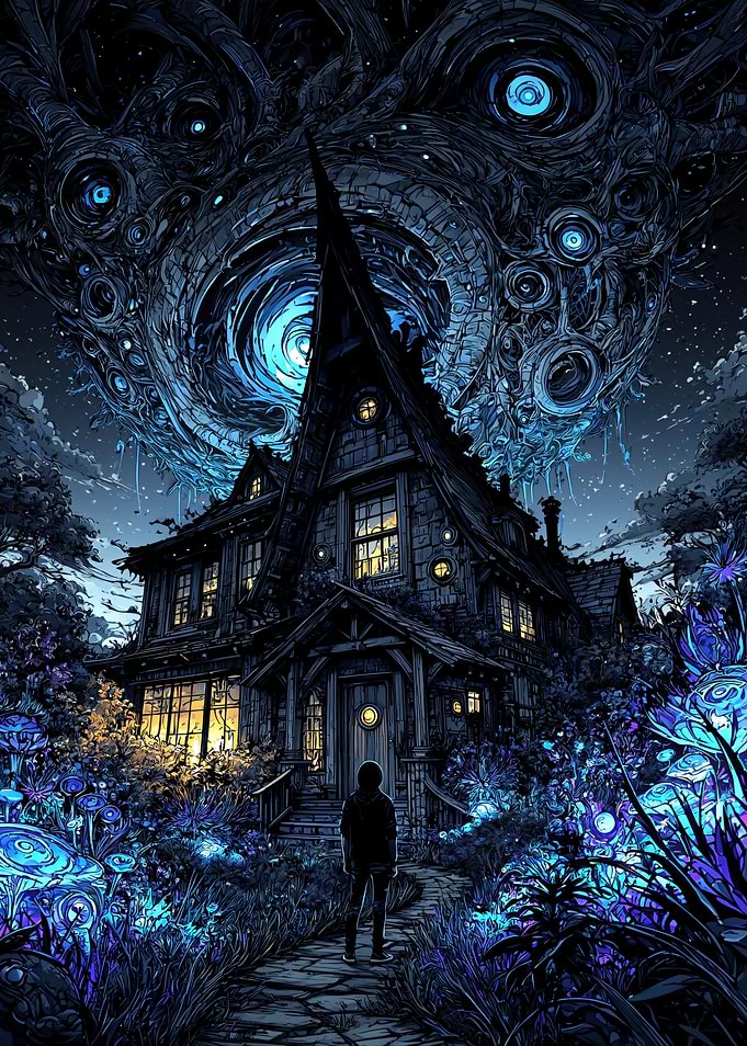 Mysterious House Under Cosmic Sky