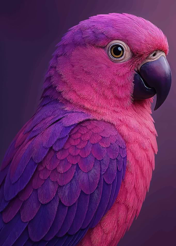 Vibrant Pink and Purple Parrot Portrait