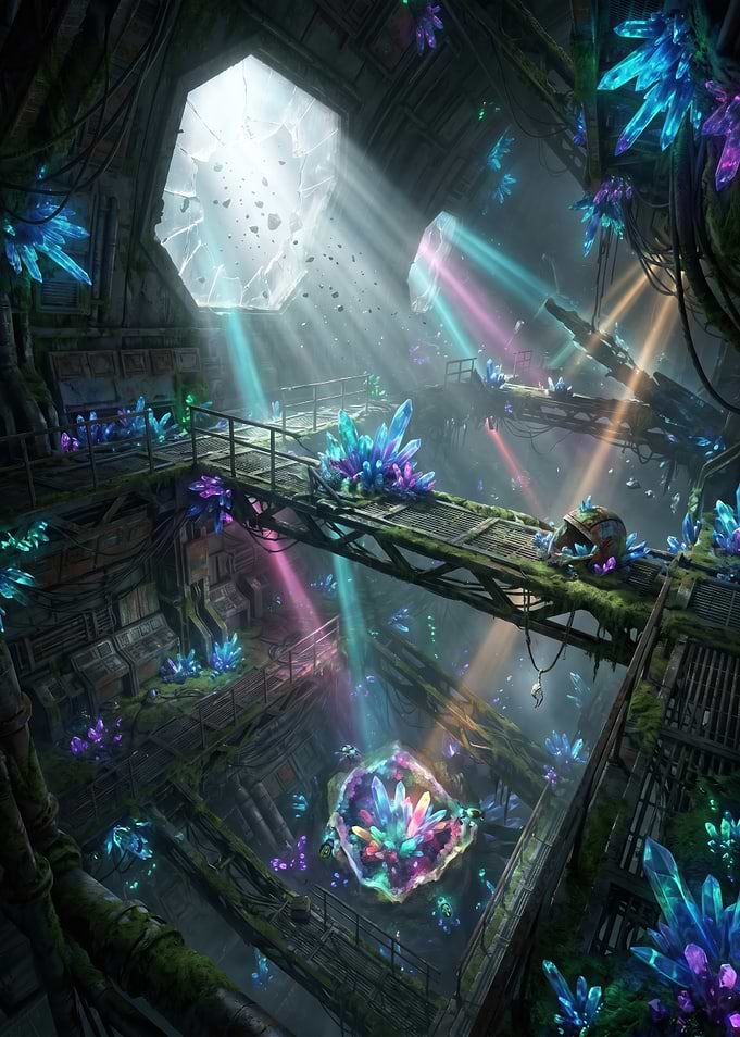 Crystalline Cavern with Light Beams