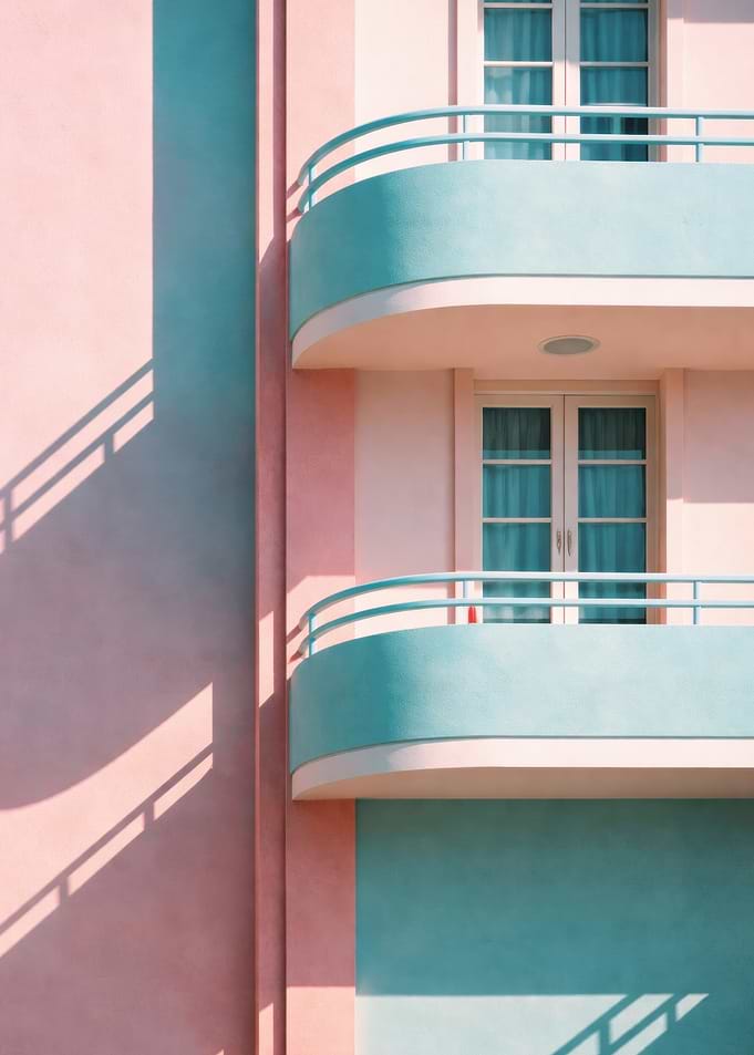 Art Deco Building Facade with Balconies - Retro Miami