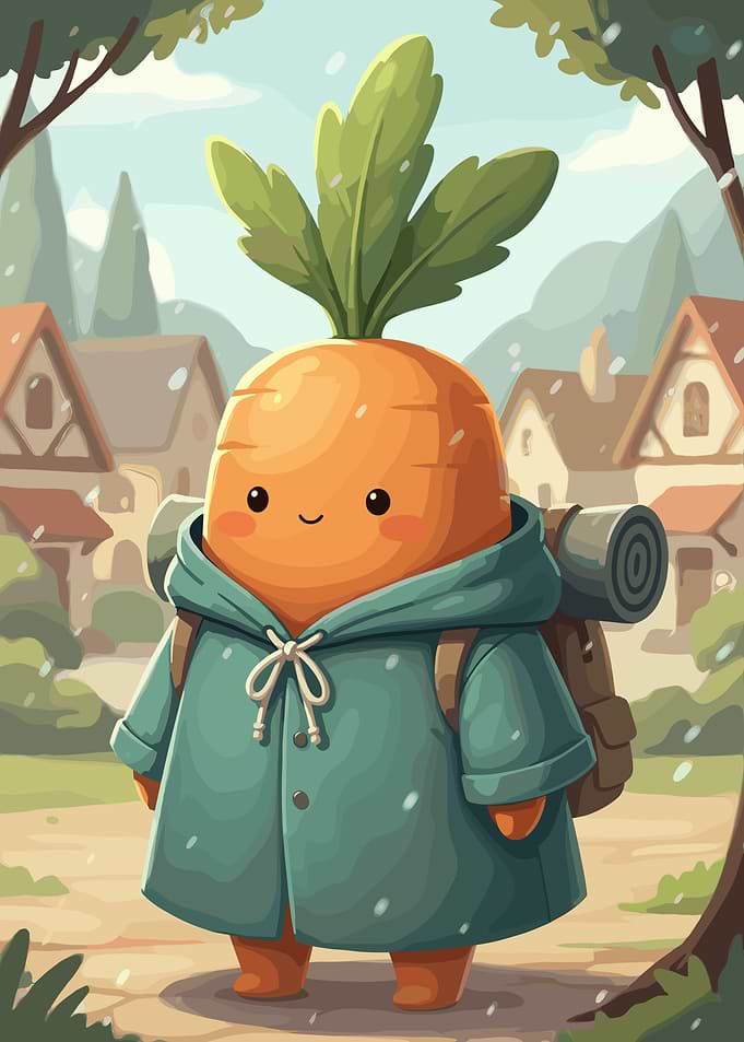 Cute Carrot Character Traveling