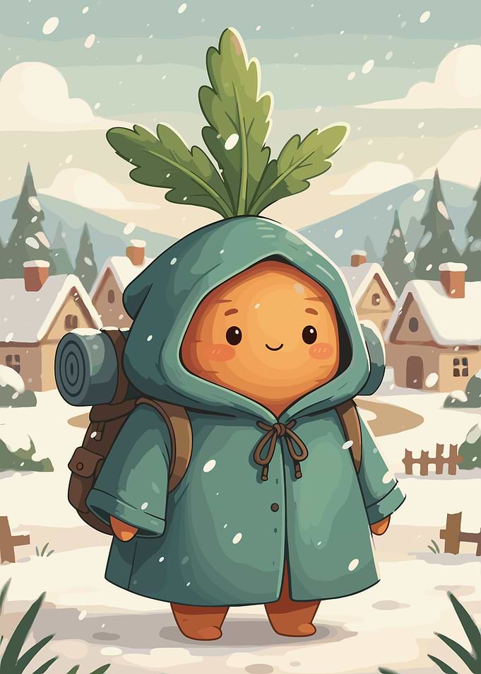 Cute Carrot Character in Winter