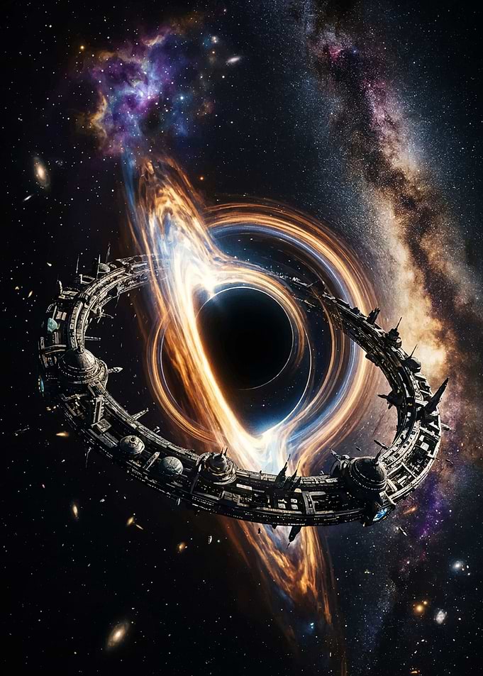 Sci-fi Ring Station Near Black Hole