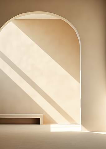 Diagonal Sunlight Through Minimal Arch — Soft Geometry No. 02