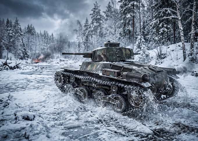 Tank in a Snowy Forest