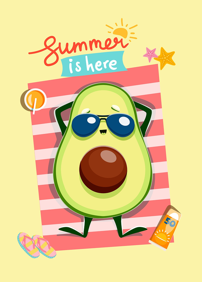 Cute Avocado Relaxing on Beach