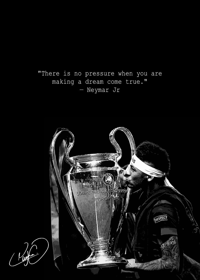 Neymar Jr. kisses the Champions League trophy