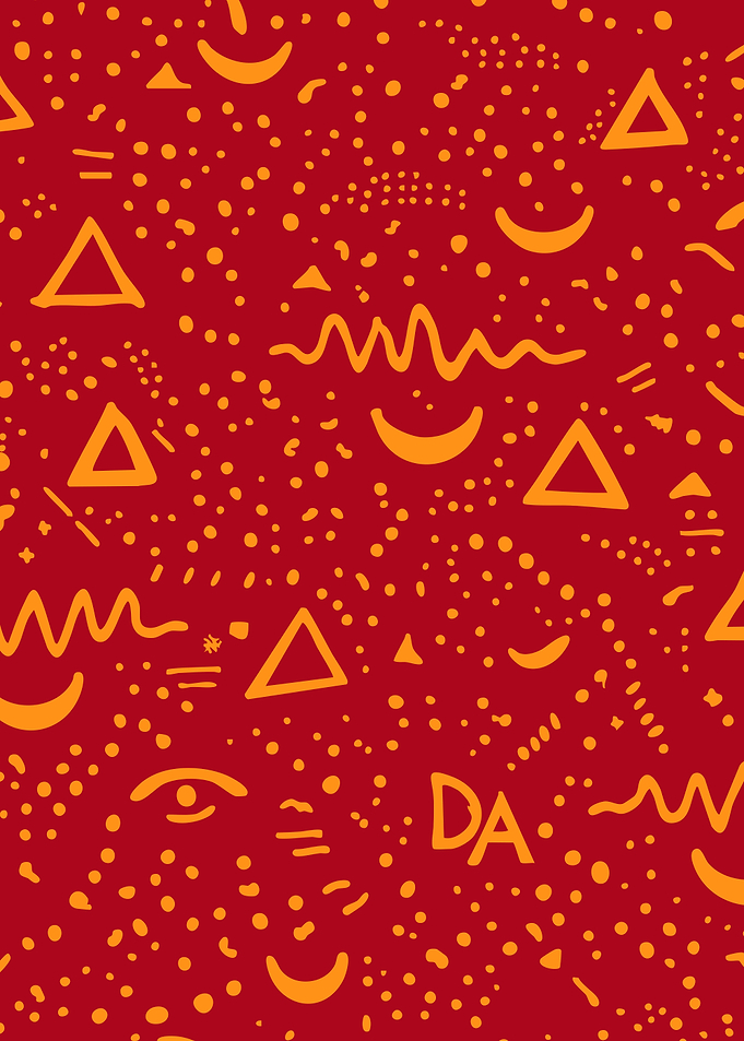 Abstract Red and Yellow Random Doodle Art Pattern