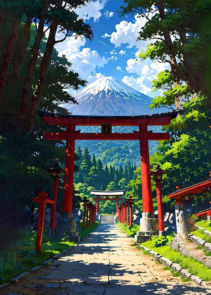 Torii Gates Leading to Mount Fuji