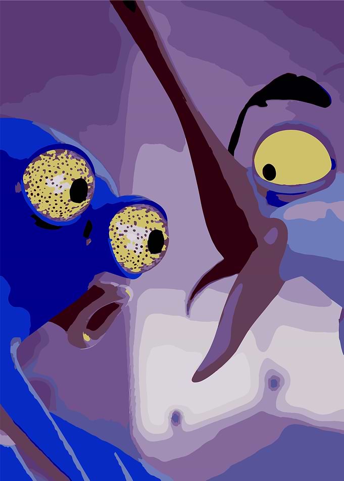 Two cartoon characters with large eyes