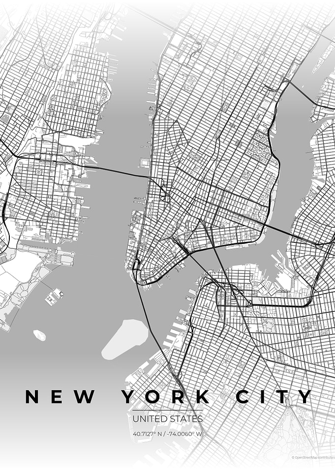 New York City Black and White Map