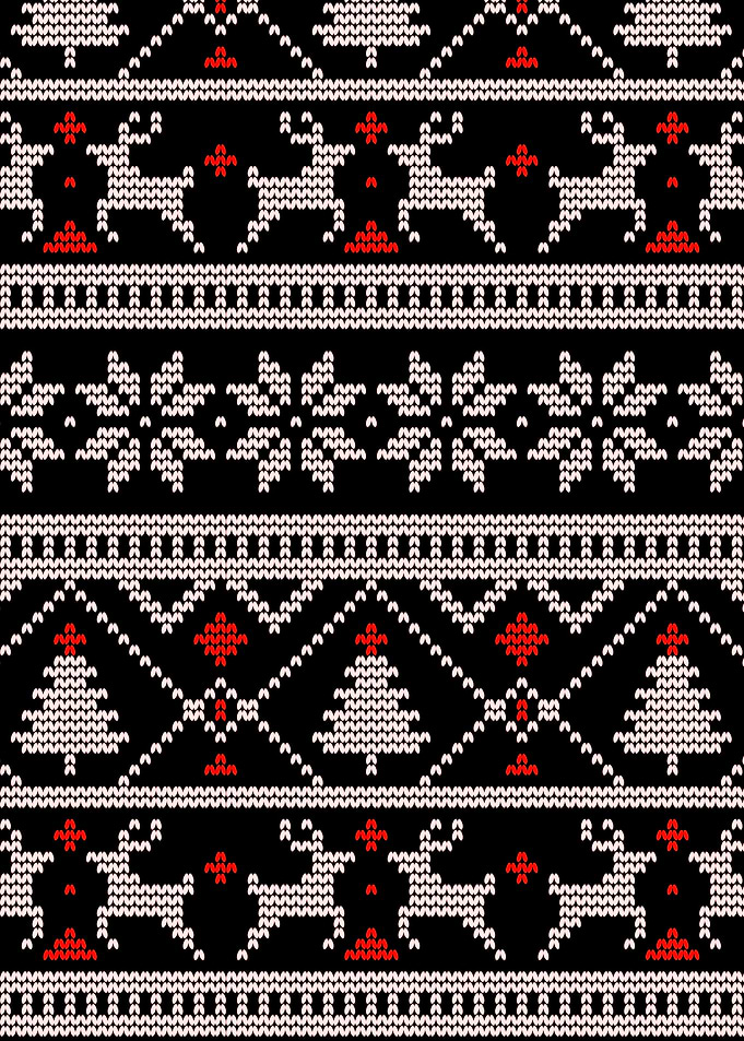 Christmas Knit Pattern with Reindeer and Trees