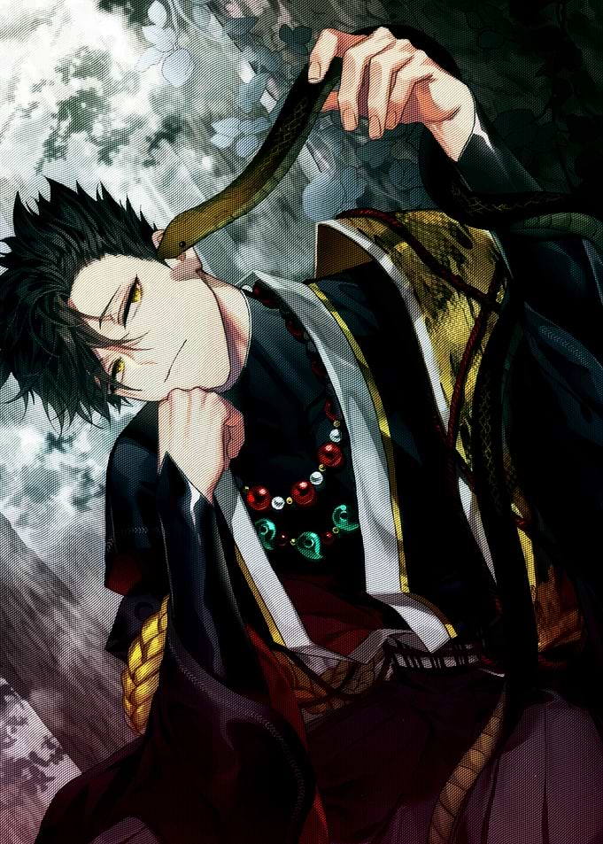 Man with Snake in Traditional Japanese Attire