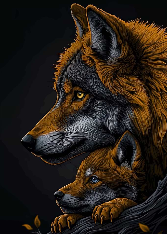 Two Wolves in Profile
