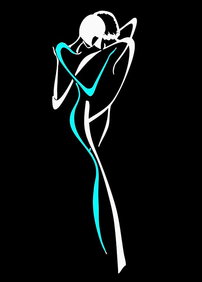 Abstract Dancers in White and Cyan