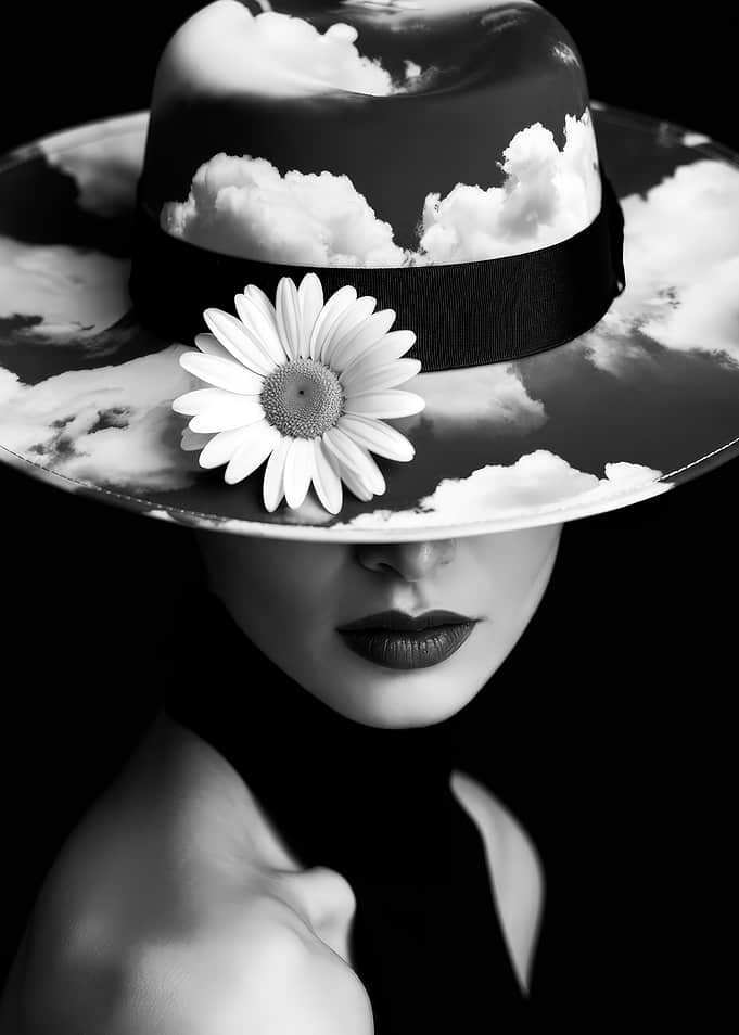 Woman in Cloud Hat with Daisy