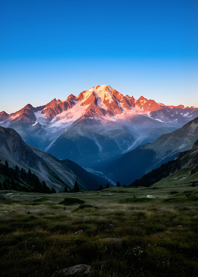 Sunrise over snow-capped mountains