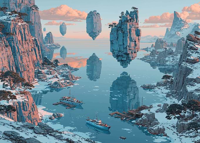 Floating Islands in a Winter Landscape