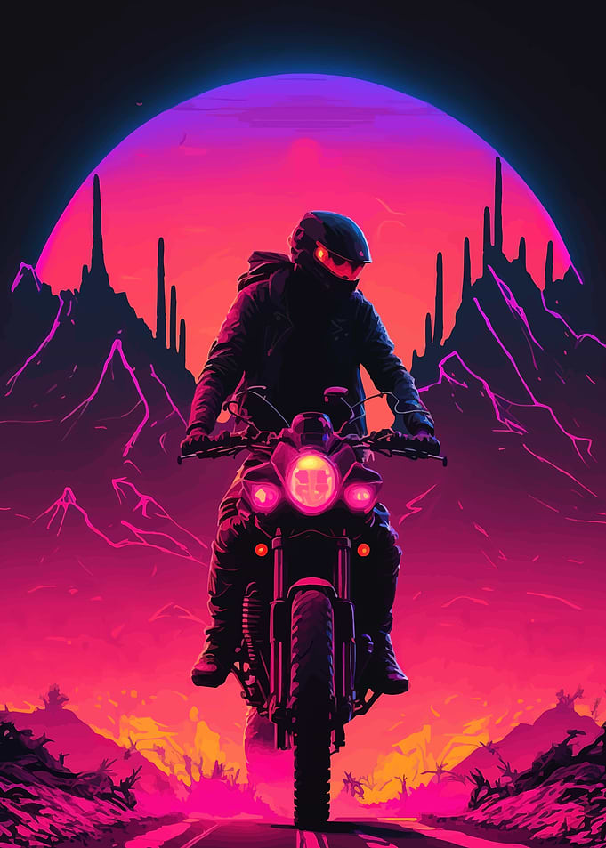 Retro Motorcycle Rider at Sunset