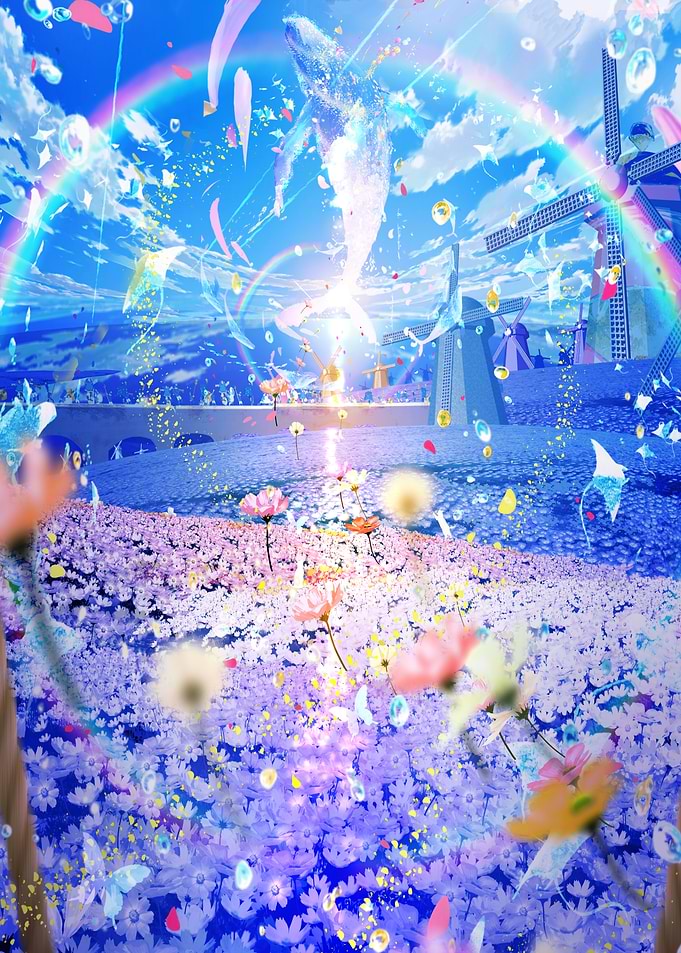 Whimsical Whale and Flower Field
