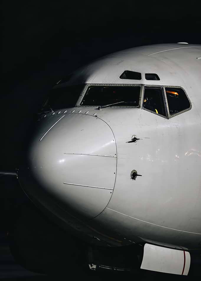 Close-up of an Airplane Cockpit at Night
