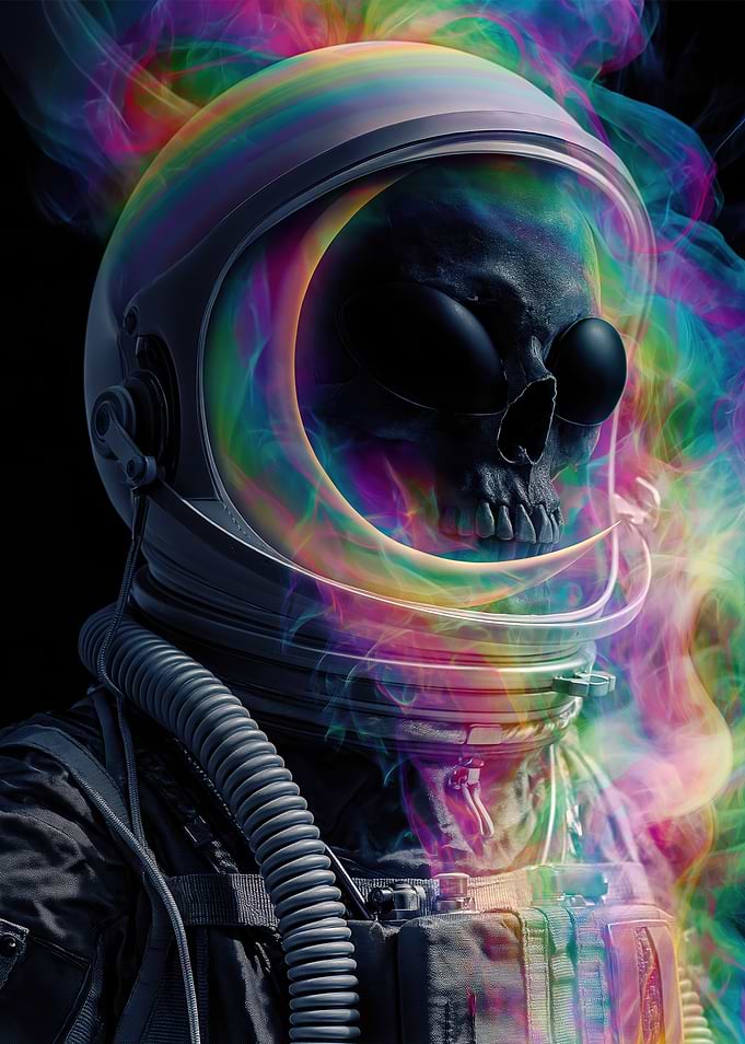 Astronaut Skull with Rainbow Smoke