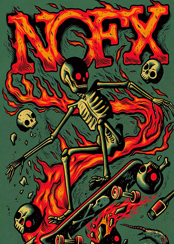Skeleton Skater on Fire