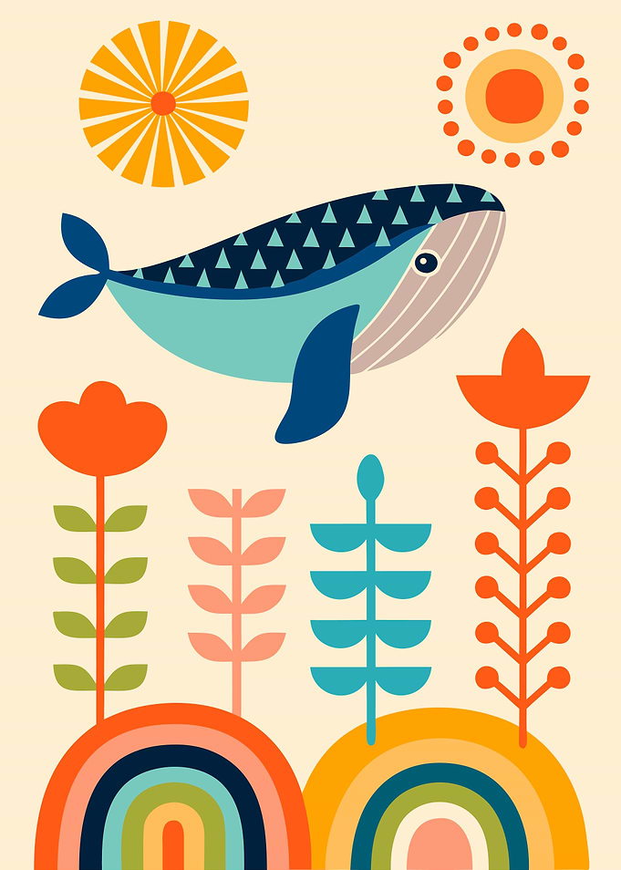 Whale and Sun with Rainbows
